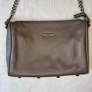 Rebecca Minkoff Studded Zippered Chain Crossbody Bag Taupe Gray 8" by 6"